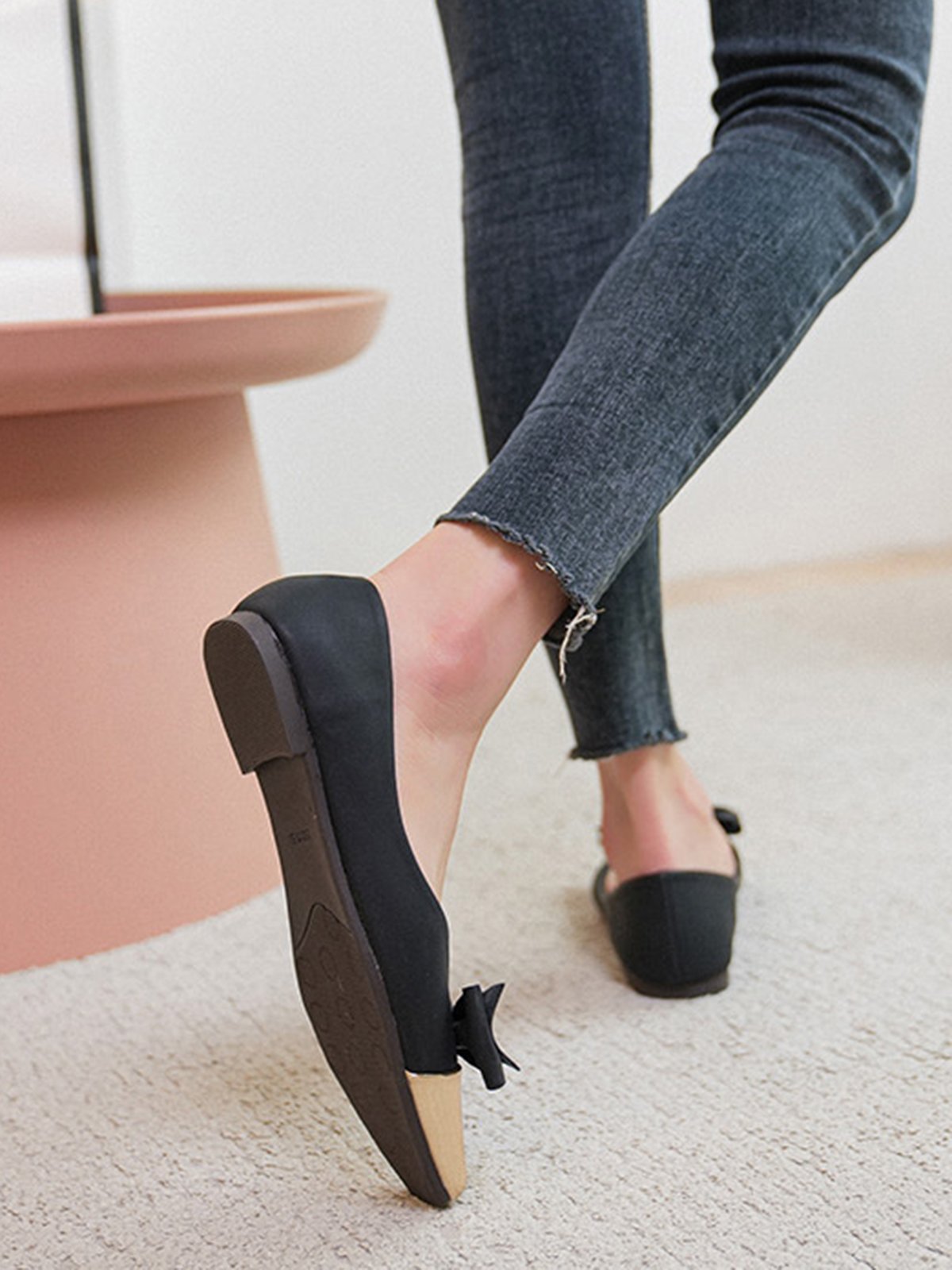 Elegant Color Block Non-Slip Slip On Low Heel Shallow Shoes Bow