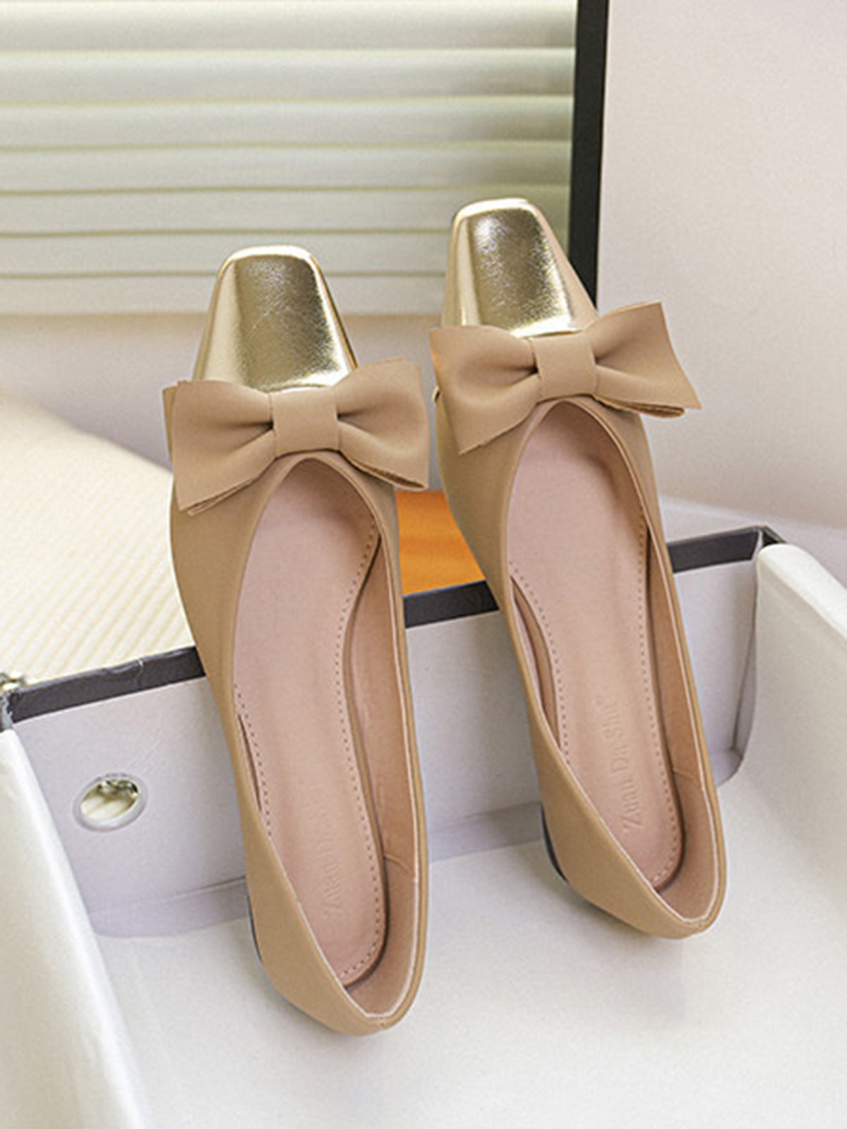 Elegant Color Block Non-Slip Slip On Low Heel Shallow Shoes Bow