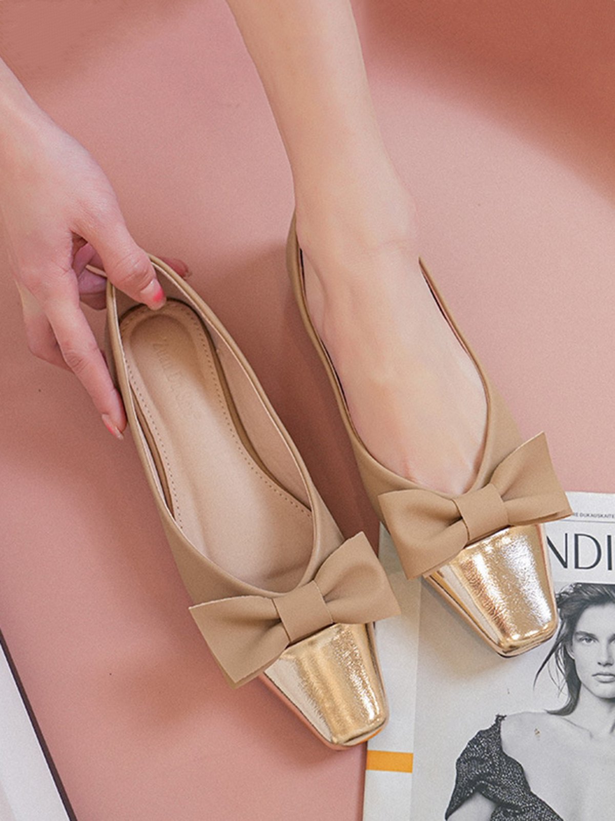 Elegant Color Block Non-Slip Slip On Low Heel Shallow Shoes Bow