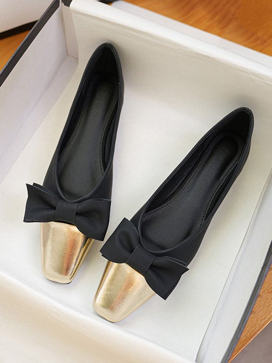 Elegant Color Block Non-Slip Slip On Low Heel Shallow Shoes Bow