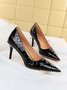 Urban Geometric Height Increasing Slip On Block Heel Shallow Shoes Metal