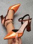 Urban Color Block Height Increasing Adjustable Buckle Block Heel Back Empty  Shoes Embossed