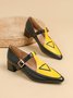 Urban Color Block Non-Slip Adjustable Buckle Low Heel T-Strap