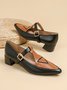 Urban Color Block Non-Slip Adjustable Buckle Low Heel T-Strap