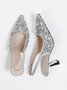 Elegant Plain Height Increasing Slip On Block Heel Back Empty  Shoes Glitter