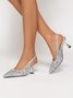 Elegant Plain Height Increasing Slip On Block Heel Back Empty  Shoes Glitter