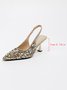 Elegant Plain Height Increasing Slip On Block Heel Back Empty  Shoes Glitter