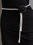 Elegant Camellia Flower Waist Chain Faux Pearls Necklace